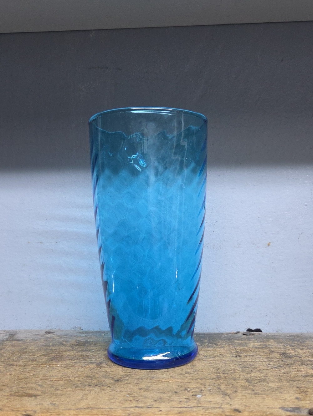 Vintage Mid Century Aqua Optic Crosshatch Glass Tumbler